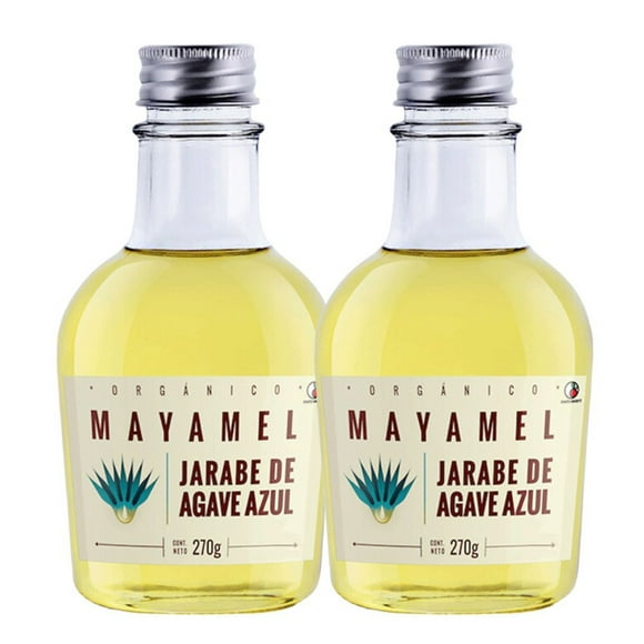 Jarabe de agave Mayamel orgánico y vegano. Sin conservadores, ni gluten, ni lácteos, ni azúcar. 2 botellas de 270 g.