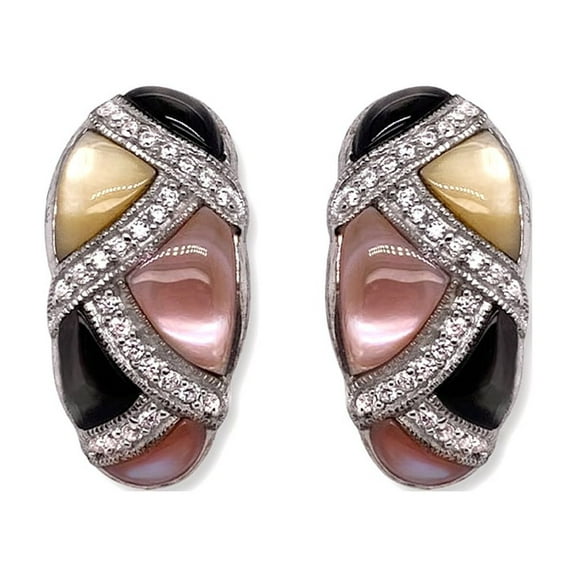 Mother of Pearl Pastel Formal Earrings for Women White Gold Rhodium Finish Cz
