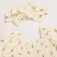 thumbnail image 4 of ZEHJUHAN Infant Girls Smocked Bubble Romper Dress Short Puff Sleeves with Matching Headband White and blue floral，12-18M, 4 of 7