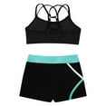 thumbnail image 4 of YiZYiF Kids Girls Sleeveless Double Straps Criss Cross Crop Top with Color Block Shorts for Dance Sports Workout B Blue Green 14, 4 of 7