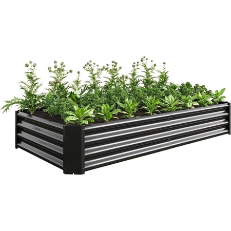 6x3x1ft Raised Garden Bed, Outdoor Galvanized Raised Garden Beds, Metal Raised Beds for Gardening Vegetables Fruits and Flowers, Easy Assembly, 127 Gallon Capacity - Black