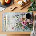 thumbnail image 2 of Spring Rose Placemats Set of 6 Floral Leaves Botanical Rustic Wood Board Place Mats Indoor Wipeable Table Mats Washable Cloth Dining Table Placemats for Kitchen Holiday Party Home Decor 13x19 Inch, 2 of 9