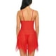 thumbnail image 4 of Lencería de mujer Encaje Babydoll Cuello en V Ropa de dormir Correa Chemise, Rojo Xemadio FLD-2236, 4 of 6