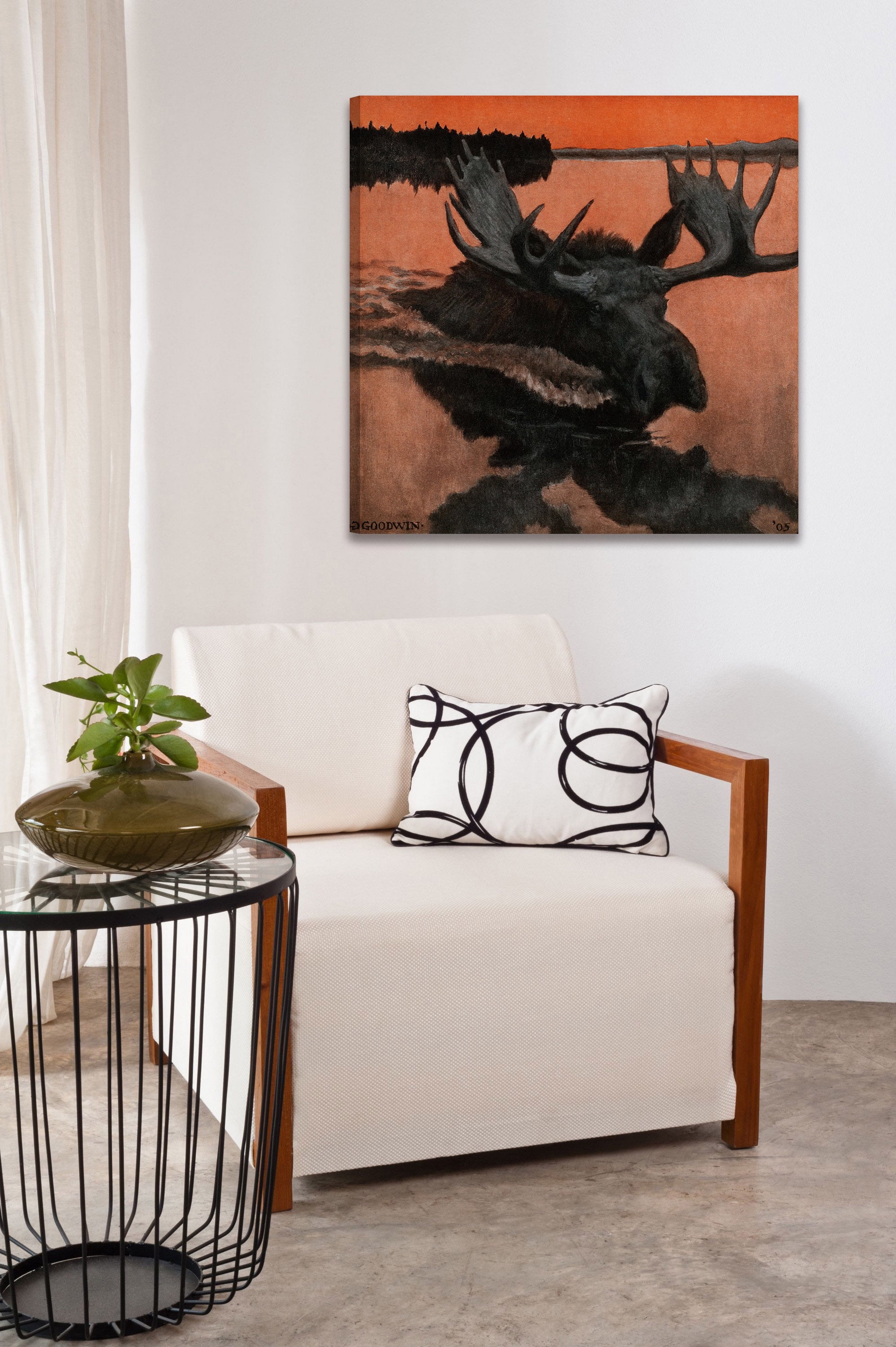 "Swimming Moose" Painting Print on Wrapped Canvas