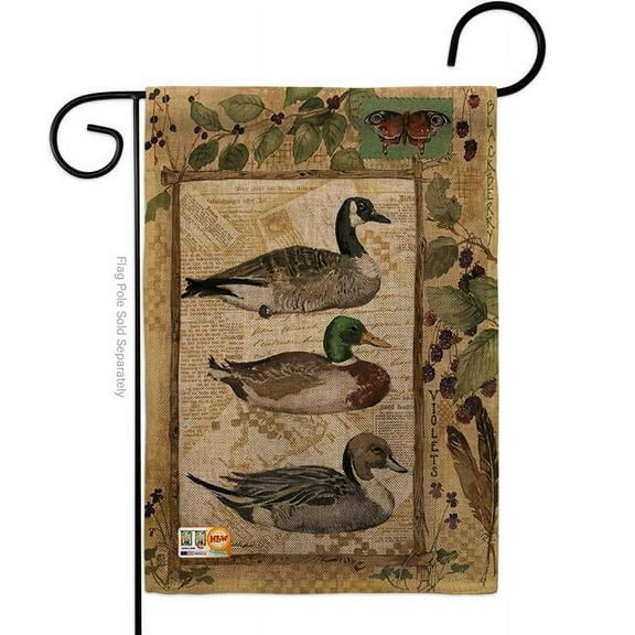 Breeze Decor BD-WL-G-110108-IP-DB-D-US18-SB 13 x 18.5 in. Ducks & Geese Burlap Nature Wildlife Impressions Decorative Vertical Double Sided Garden Flag