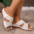 thumbnail image 6 of CYMMPU Women's Hollow Rivet Wedge Slide Sandals, Open Toe Cutout Platform Slip On Slippers, Casual Summer Daily Walking Shoes White 37, 6 of 9