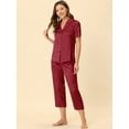 thumbnail image 2 of DARING DIVA Women's Satin Button Down Pajamas Sets XS Wine Red, 2 of 6
