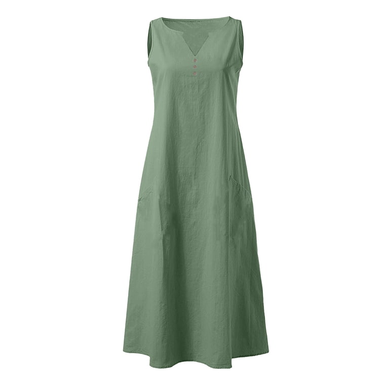 Ovbmpzd Wrap Dresses for Women 2026 Cotton Linen Plus Size Multicolor Sleeveless Maxi Dress V Neck Dresses 1930s Dresses for Women 5XL, Women's