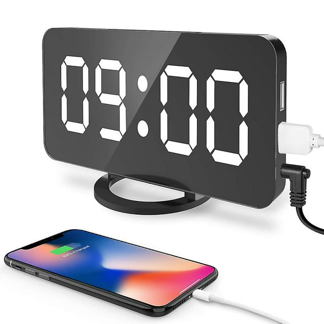 Digital Alarm Clock,large Led Display With Dual Usb Charger Ports Auto