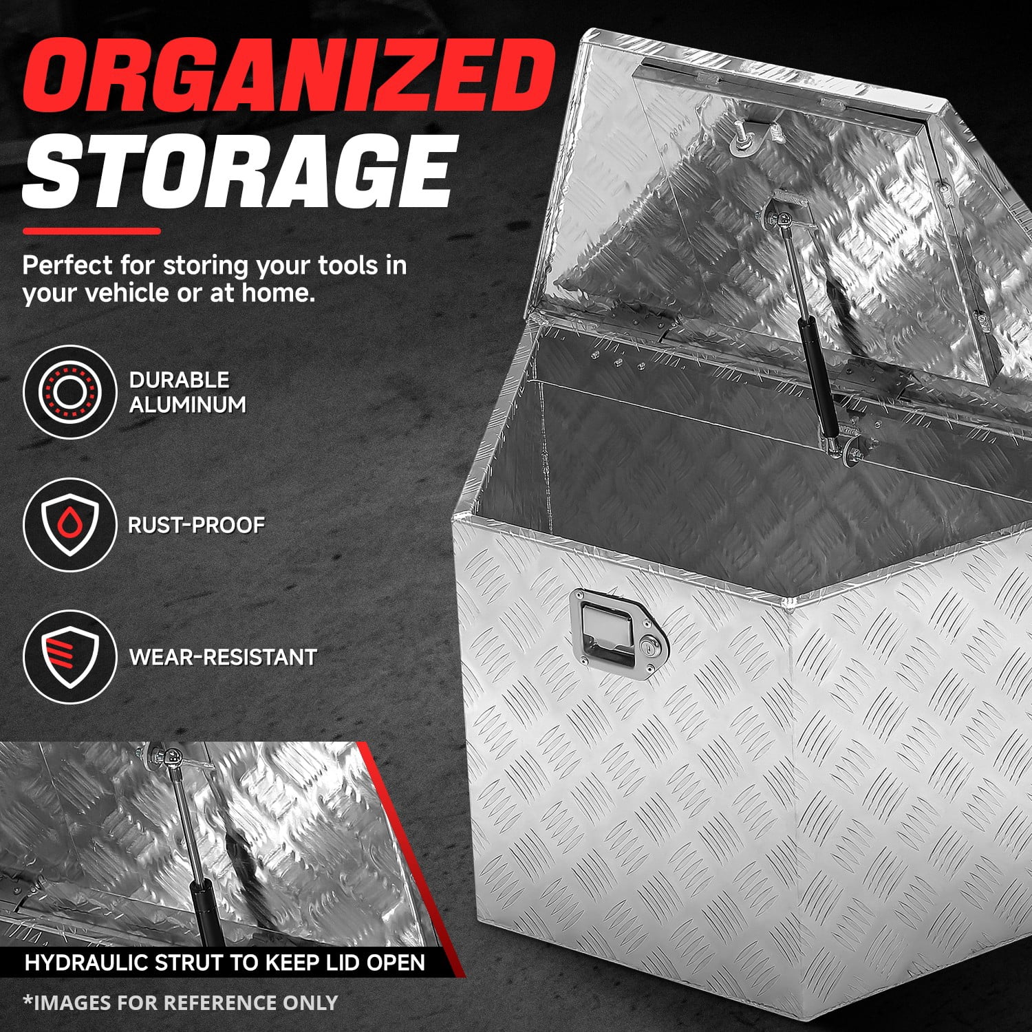 DNA Motoring 32.5"x20.5"x18" Aluminum Truck Trailer Trunk Bed Tongue Tool Storage Box w/ Lock & Keys