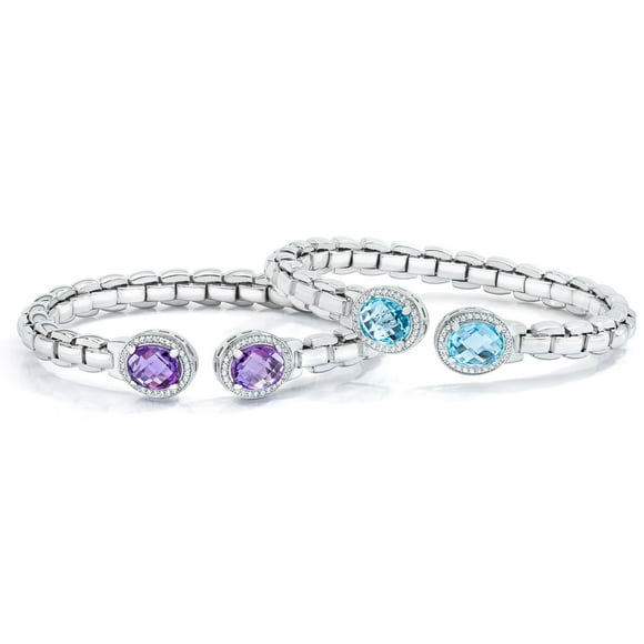 Amethyst & Treated Blue Topaz Bangle Set in Sterling Silver