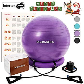 1.5 Times Thicker Swiss Ball for Home&Gym&Office&Pregnancy RGGD&RGGL Exercise Ball with Leak-Proof Design Yoga Ball Chair Stability Ring&2 Adjustable Resistance Bands for Any Fitness Level 65 cm