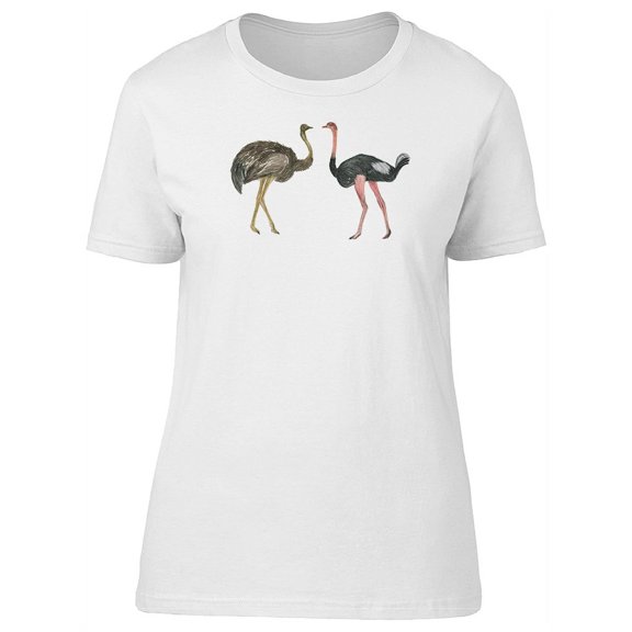 Cool Watercolor Ostriches Sketch T-Shirt Women -Image by Shutterstock, Female Large
