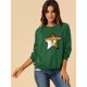 thumbnail image 3 of INSPIRE CHIC Sudadera de manga larga con cuello redondo y lentejuelas brillantes para mujer De color verde oscuro M, 3 of 6