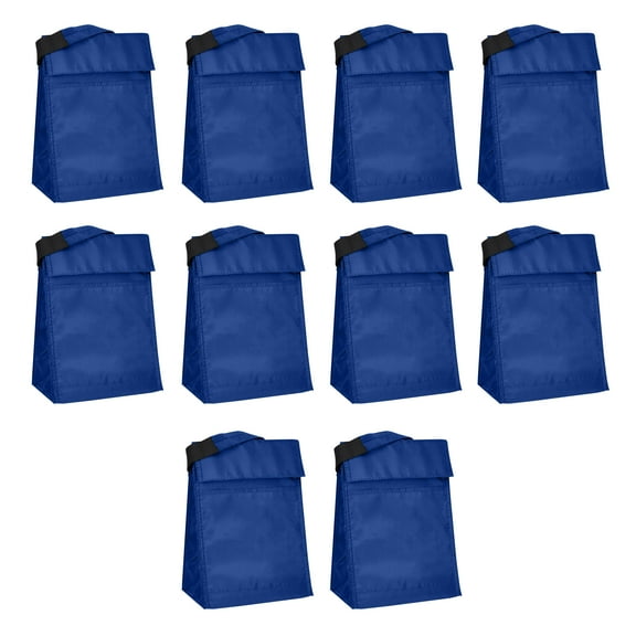 10 Hook and Loop Insulated Lunch Bags Set - Polyester, Durable, Vibrant, Reusable - Blue