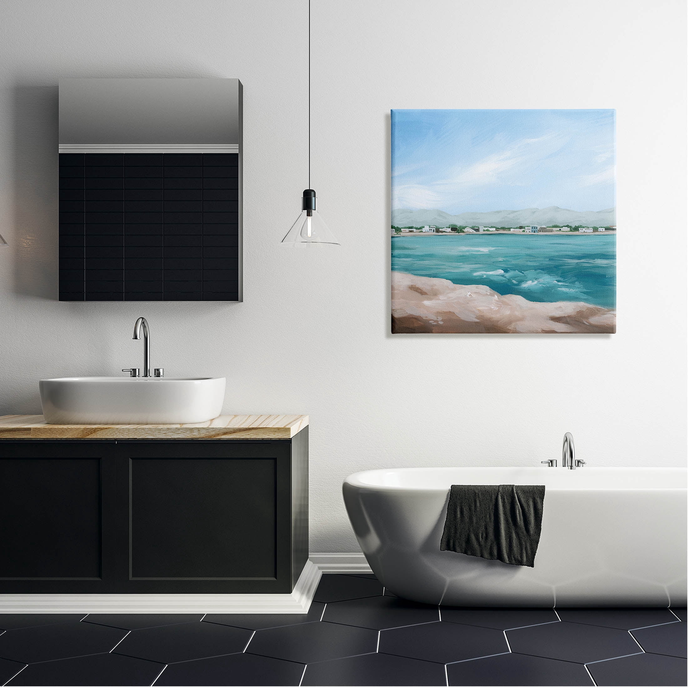 Stupell Industries Waterfront Town Ocean Scenery Painting Gallery Wrapped Canvas Print Wall Art, Design by Grace Popp