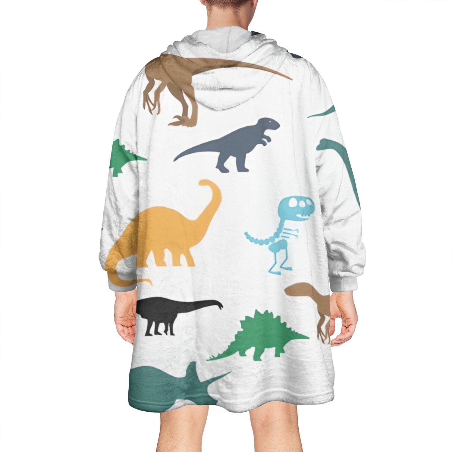 Wearable Oversized Blanket,Colorful Dinosaurs Silhouettes Pattern Wearable Blanket Hoodie for Adults,Cozy Hooded Blankets with Super Pockets,Super Warm Fuzzy Pullover for Women & Men