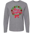thumbnail image 3 of Inktastic Merry Christmas Wreath with Red Bow and Ornaments Long Sleeve T-Shirt, 3 of 5
