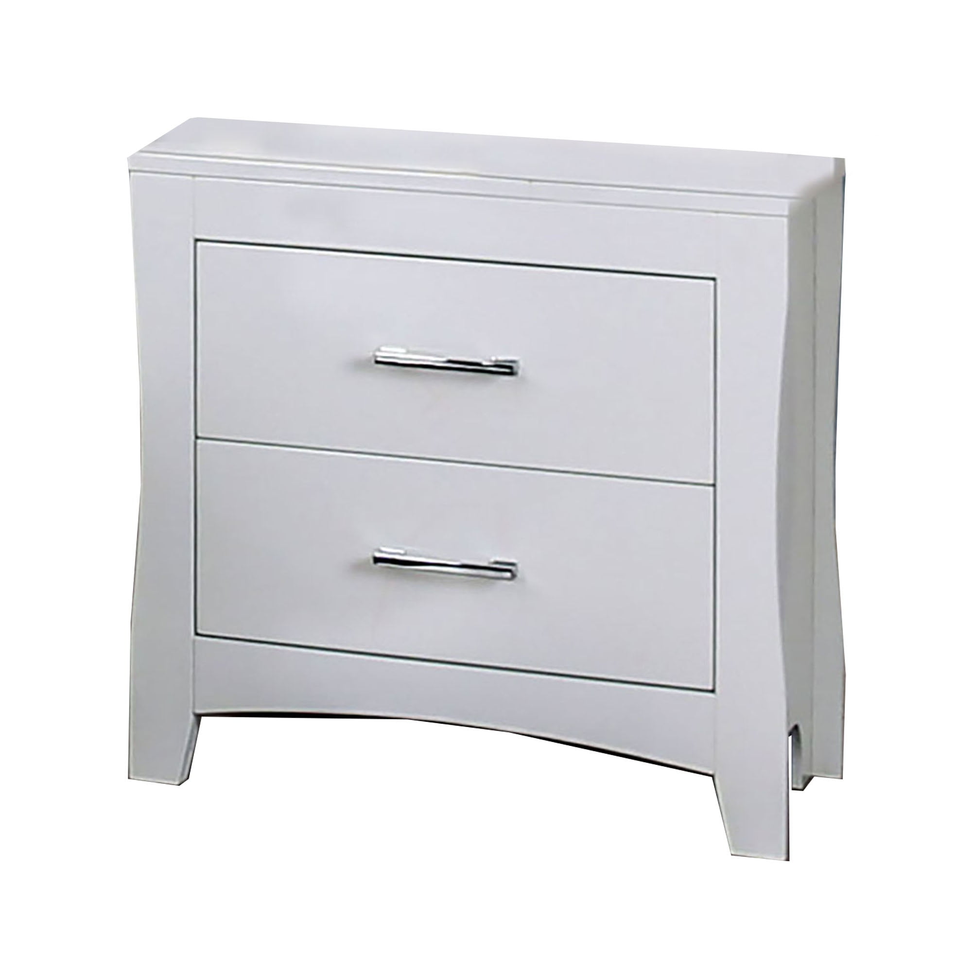 Modern 2 Drawer Wooden Nightstand with Tapered Legs Support, White