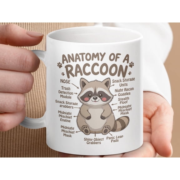 Funny Anatomy of a Raccoon Mug, Cute Raccoon Lover Gift, Funny Animal Mug, Animal Anatomy Gift Mug, Cute and Unique Coffee Mug