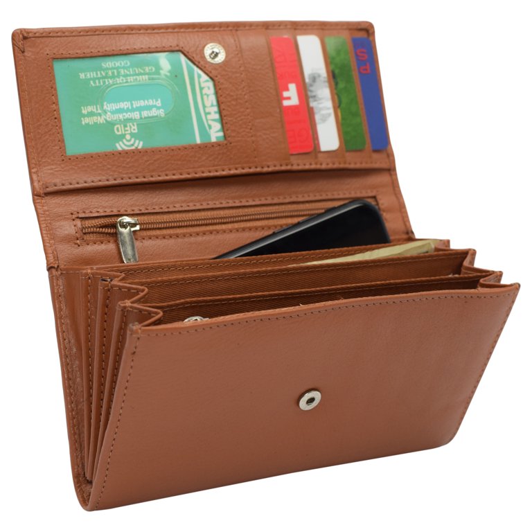 Leather Wallets For Women, Ladies Clutch Wallet With Coin Purse Pocket And  ID Window RFID Blocking