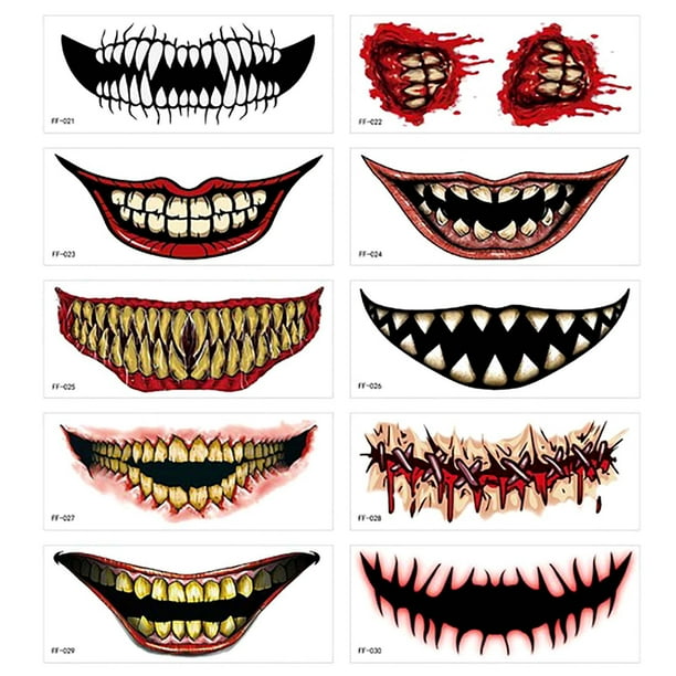 Maquillaje temporal de broma de Halloween (2023), 12 pegatinas de boca de payaso de terror, extraíbles y realistas, kit temporal (10 unidades)