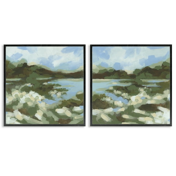 Stupell Industries Vivid Impressionist Landscape Landscape & Nature Painting Black Framed Art Print Wall Art, 12 x 12, Set of 2