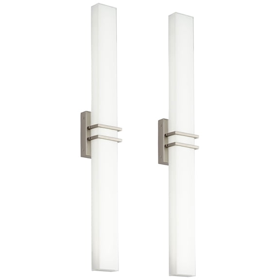 Possini Euro Design Exeter Modern Wall Lights Set of 2 Brushed Nickel Hardwire 4 1/2" Light Bar LED Fixture Silk Screened Glass for Bedroom Bathroom
