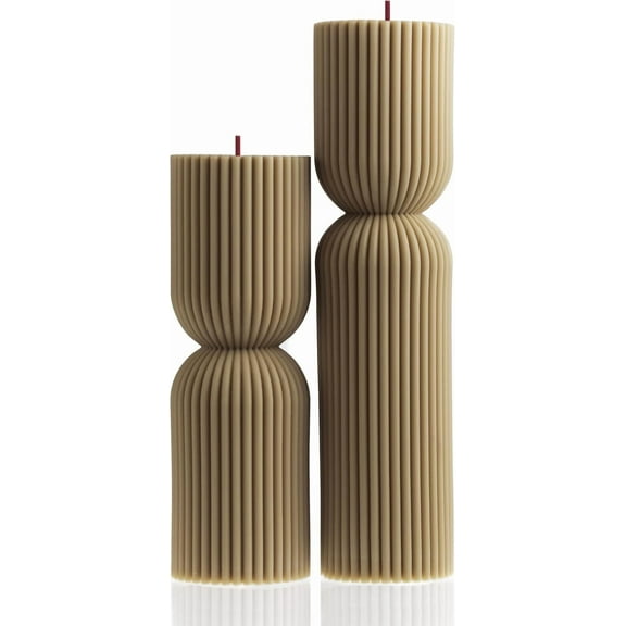 LAWA Hourglass Pillar Candle - Large Beautiful Handmade Pillar Scented Soy Wax Candle Elegant Bubble Aesthetic Candle Housewarming Gift Home Room Shelf Decor Idea Olive Beige (Set of 2)