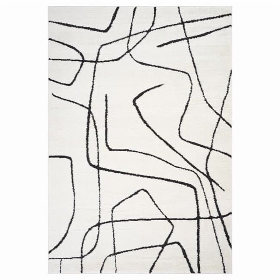 HomeRoots 571154 2 x 3 ft. Ivory & Black Abstract Rectangle Area Rug