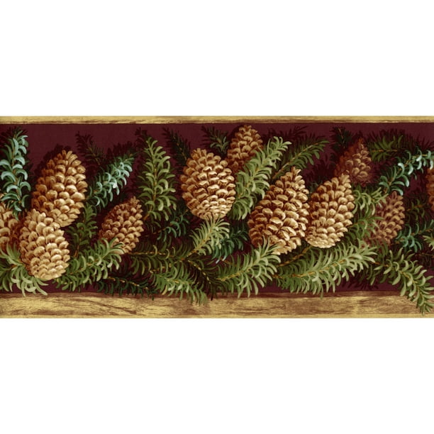 Trimz Rustic Pinecone Wallpaper Border, Pre-pasted 15 ft x 7 in., Brown