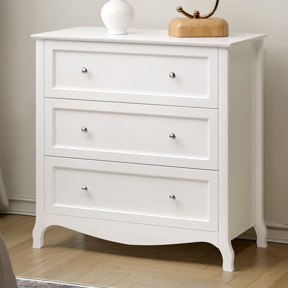 UBesGoo 3-Drawer Dresser Pure White with Metal Handles Bedside Night Stand Bedroom, White