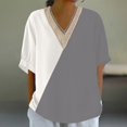 thumbnail image 2 of Women's Plain Cotton Linen Tops Short Sleeve Crewneck Casual Loose Solid Color Blouses Gray,L, 2 of 6