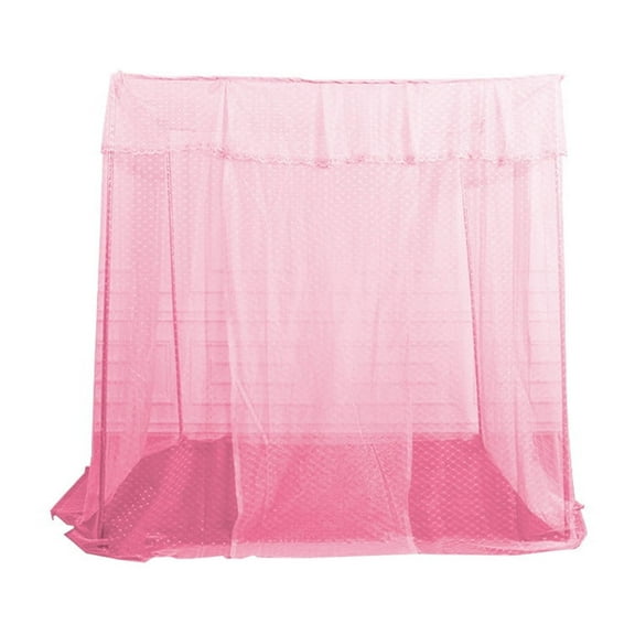 KeirineCC 1PCS Double Layer Cozy Drape Netting with 4 Openings - 4 Corners Post Ruffle Princess Bed Canopy Curtain - Elegant Mosquito Net for Women Adults Bedroom Decoration,Pink