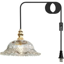 Plug in Hanging Light Fixture with 16.5ft Thick Cord and Switch,9.8 Inch Round Large Clear Glass Pendant Lights Kitchen Island,Hanging Lamps for Dining Living Room Hallway Etc(LED Bulb Include)