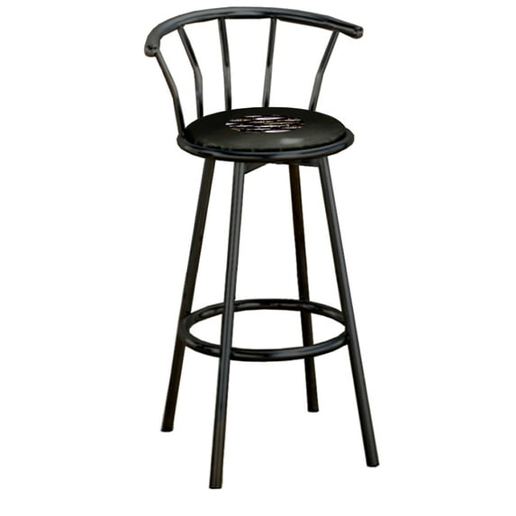 The Furniture King Bar Stool Black Metal with an Outdoor Adventure Themed Decal (Fishing Black - Black)
