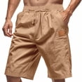 thumbnail image 2 of lcziwo Mens Gym Shorts with Pockets Linen Relaxed Fit Holiday Drawstring Hiking Shorts Beach Fishing Straight Leg Elastic Waist Chino Shorts Beige M, 2 of 7