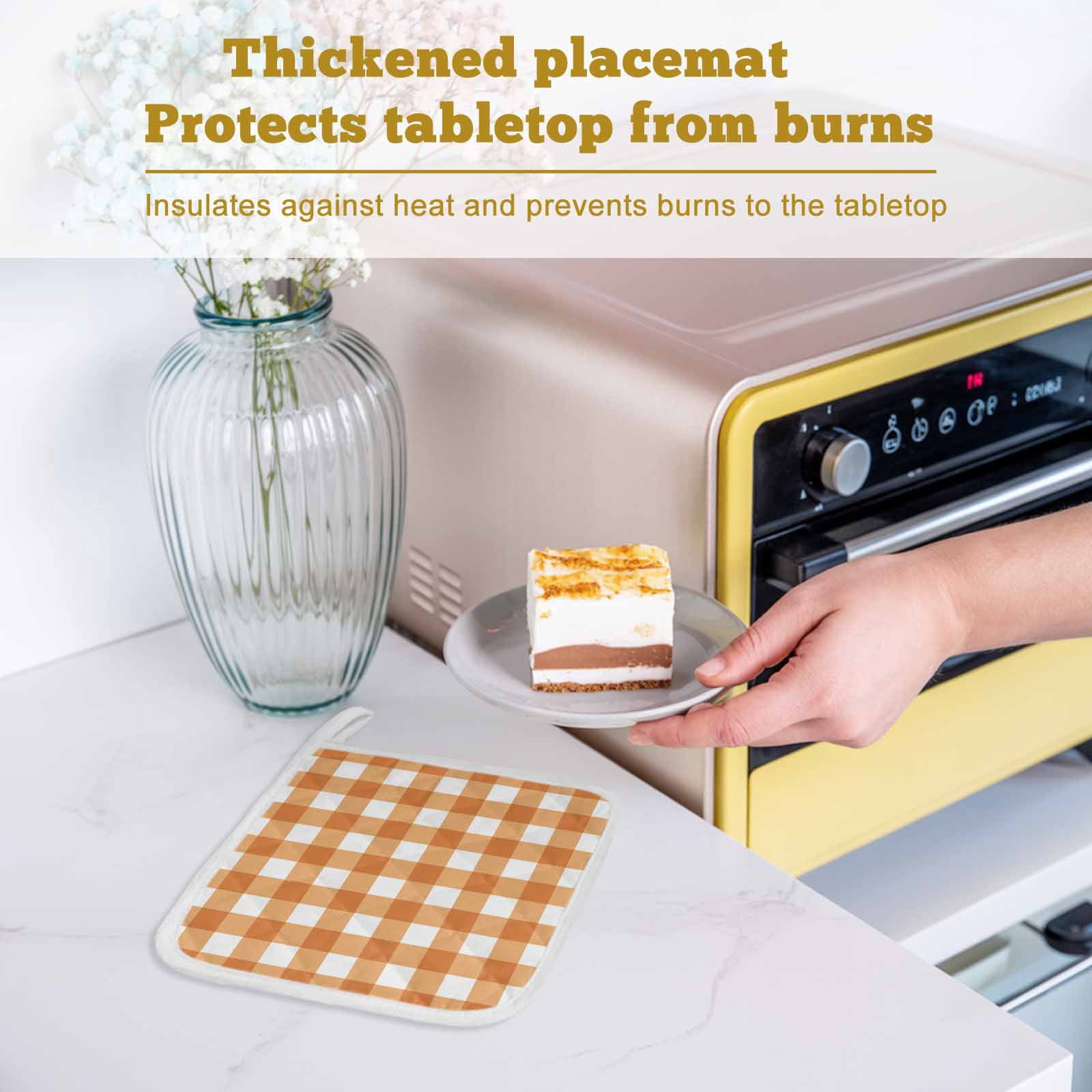 Orange Plaid Pot Holders for Kitchen Heatproof Potholder, 5 Pack Gradient Geometric Buffalo White Checkered Hot Pads Multipurpose Oven Pads Cloth Potholders Trivet for Cooking Baking