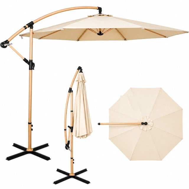 Sombrilla Tipo Madera Jardin Exterior 2.9m Playa Terraza Beige Jardimex