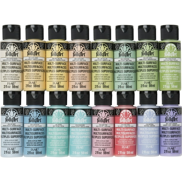 FolkArt MultiSurface Satin Acrylic Craft Paint Set, Pastels, 16 Colors
