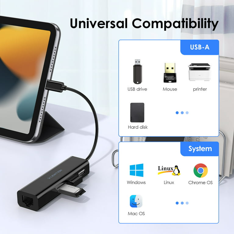 4 in 1 USB Type C to RJ45 Lan Network Card USB2.0 Ethernet Card