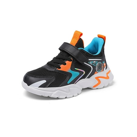 

SIMANLAN Boy s Running Shoe Sport Athletic Shoes Comfort Sneakers School Fashion Trainers Gym Breathable Black Orange 13C