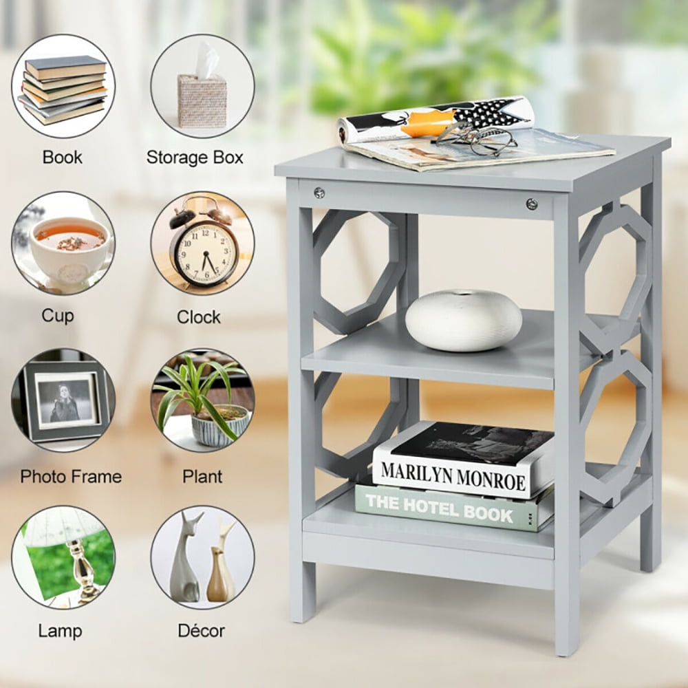 Finihen Side End Table, 3 Tiers Nightstand Sofa Side End Accent Table, Bed Side Tables, for Living Room, Bedroom, Gray Finihen Side End Table, 3 Tiers Nightstand Sofa Side End Accent Table, Bed Side Tables, for Living Room, Bedroom, Gray