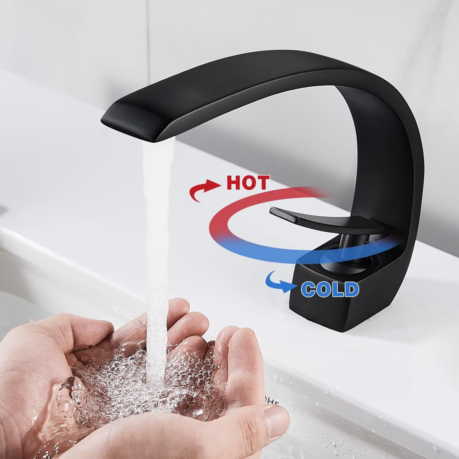 Bathroom Faucet Brushed Nickel Modern Waterfall Bathroom Sink Faucet with Single Handle, Hot and Cold