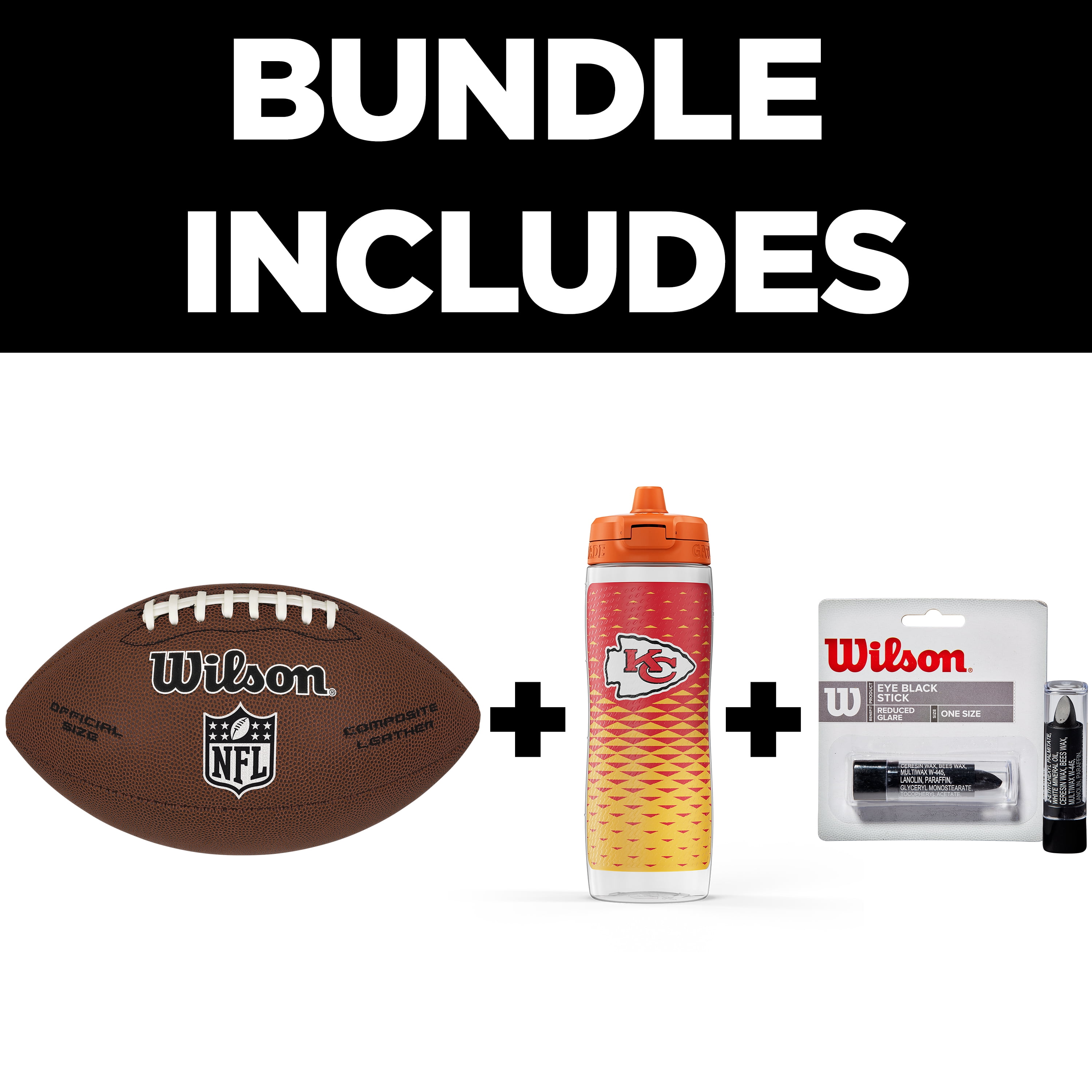 Wilson x Gatorade Kansas City Chiefs NFL Fan Kit - Includes Wilson NFL Limited Junior Football and Gatorade Gx Kansas City Chiefs Team Squeeze Water Bottle 30 Oz