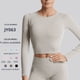 thumbnail image 1 of Top de yoga de secado rápido de manga larga con rosca de talla grande, ropa deportiva ajustada para yoga, ropa de fitness para mujer de color sólido para el ombligo, 1 of 4