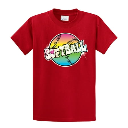 Brown 4 Piece Place Setting - Softball Youth T-Shirt Neon Rainbow Softball
