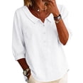 thumbnail image 2 of Homenesgenics Going Out Tops for Women Plus Size Collared Shirt Casual Short-Sleeve Half-Button Summer White M, 2 of 9