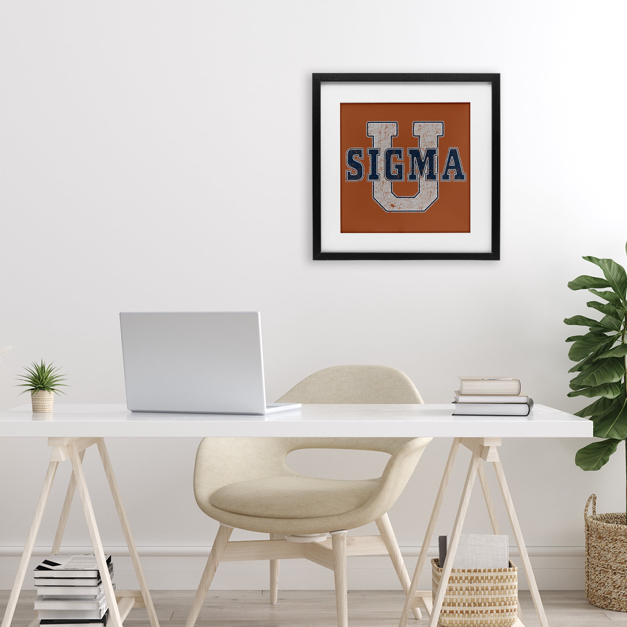 Stupell Industries Sigma University on Brown Black Framed Print Under Glass, design by Grotto Studios