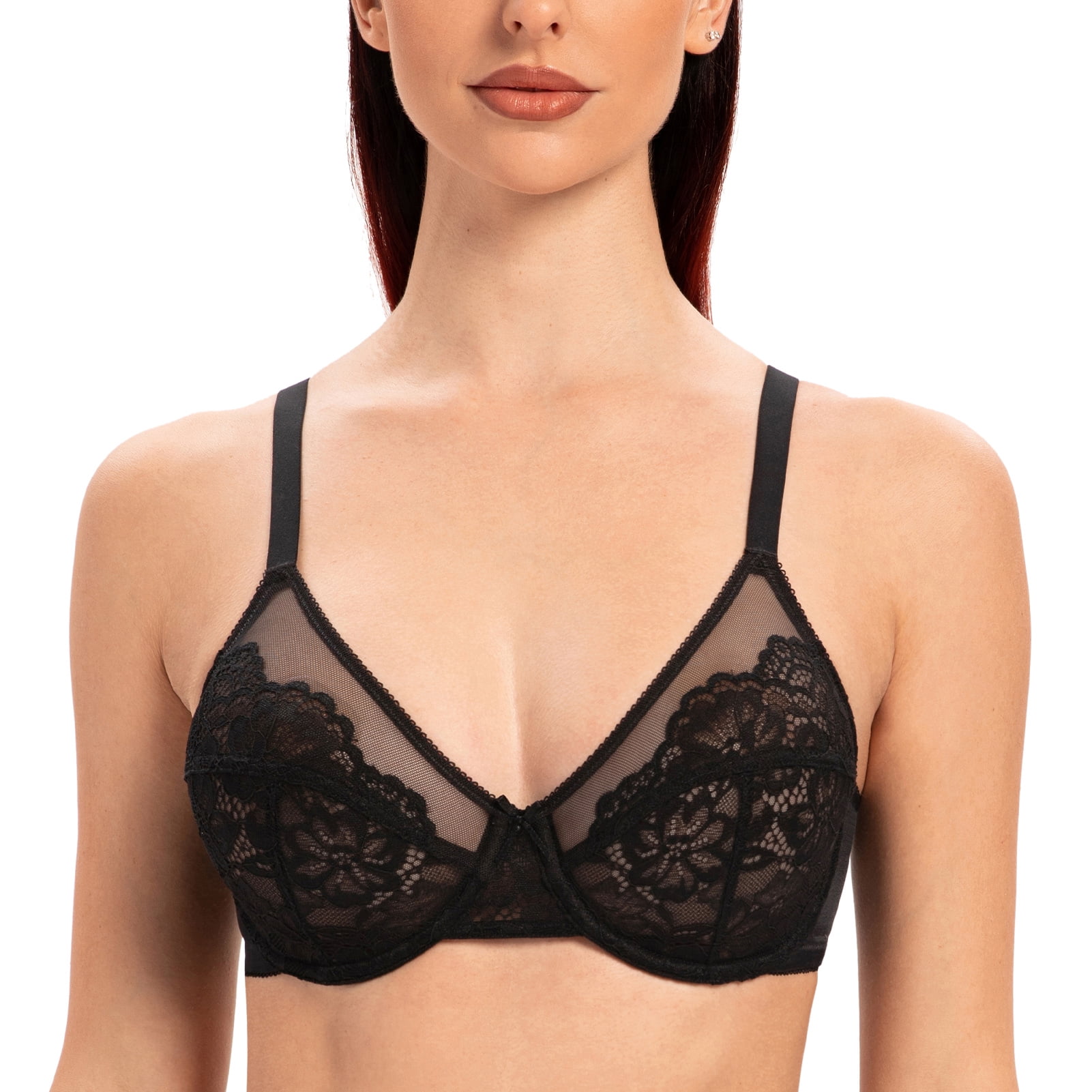 MELENECA Women's Full Coverage No Padding Plus Size Minimizer Underwire Bra Black 34D